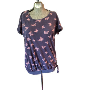 Women's George T-Shirt Size L Navy Butterfly Print